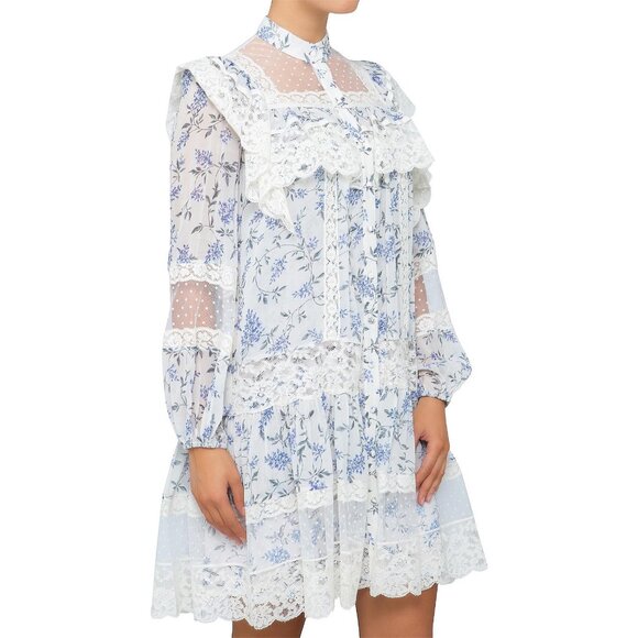 Zimmermann Dresses & Skirts - Zimmermann Moncur Floral Print Lace Trim Dress In White Zimmermann 0 US 4